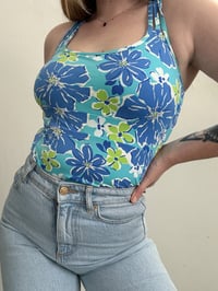 Image 4 of 00s blue floral top // M