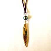Image of Tahitian pearl and gold bamboo leaf necklace