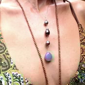 Image of 3 Tahitian pearls and blue chalcedony necklace