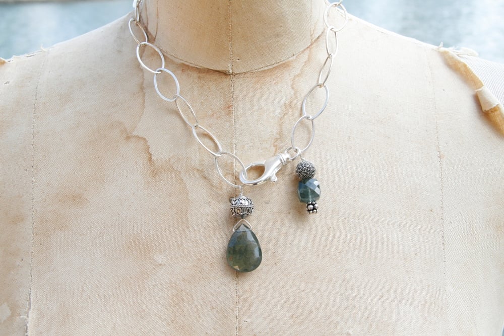 Sterling Silver Chain with Moss Aquamarine