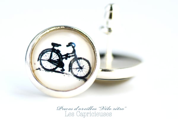 Image of Puces d'oreilles Vélo rétro, bijou bicyclette argenté