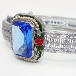 Image of Antique Art Deco Enamel Pearl Filigree Bracelet Bangle