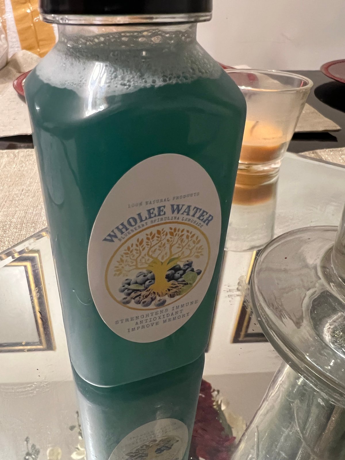 8oz Organic Blueberry Spirulina Lemonade WHOLEE WATER ALL NATURAL