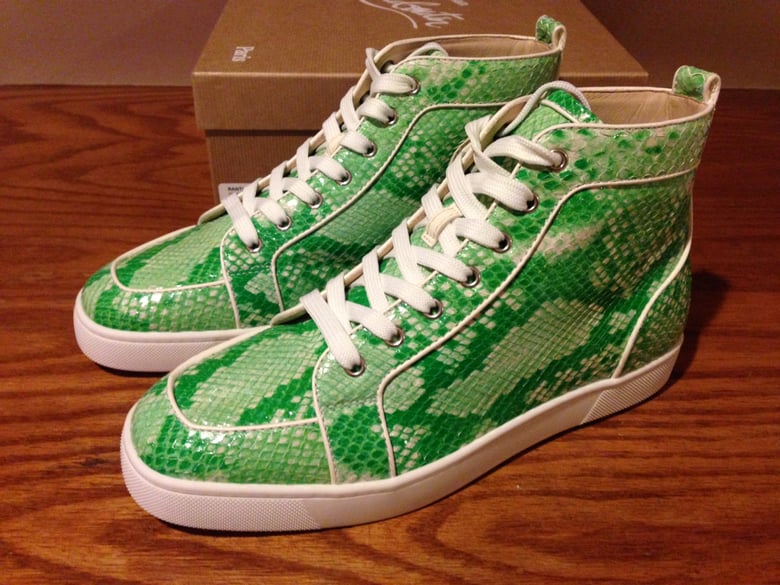 Image of Authentic Christian Louboutin Pomme Green Python Sneakers