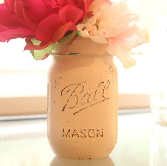 Image of Light Tan/Cream Distressed Painted Mason Jar