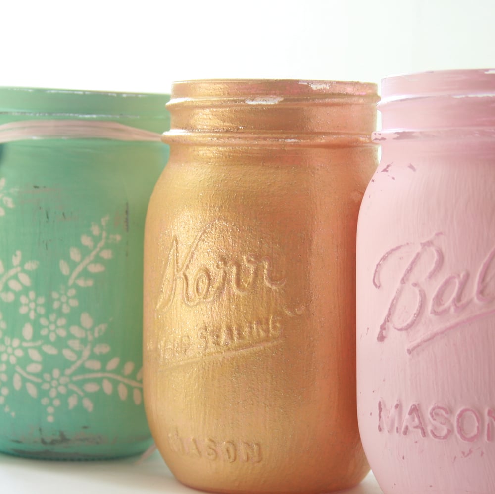 Image of Gold Distressed Painted Mason Jar