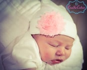 Image of First Bow Newborn Hospital Hat Shabby Chic Flower White 