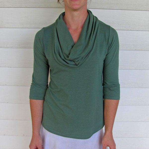 Image of Organic Cowl Neck Shirt - Forest Green