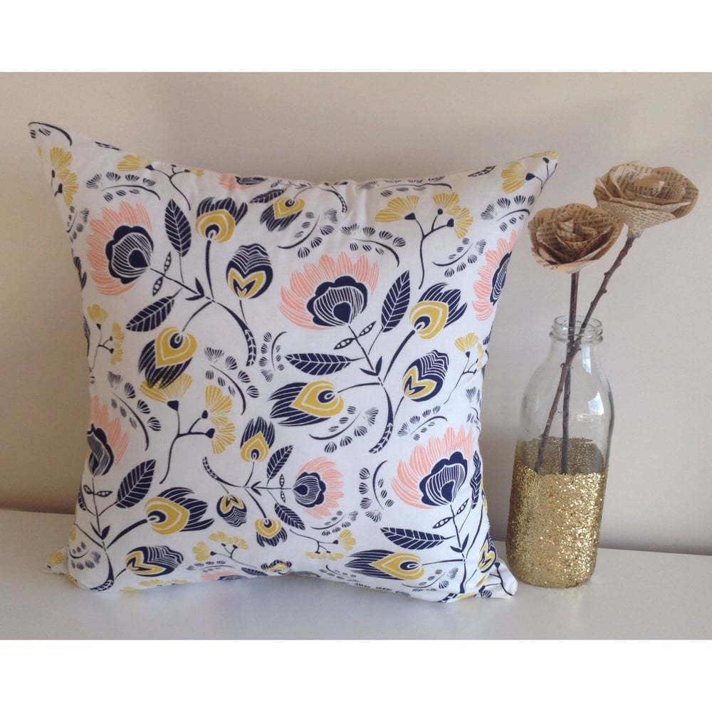 Image of Navy and peach floral cushion cover