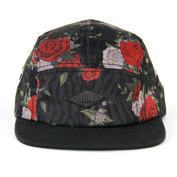 Image of FLORAL TIGER Black 5 Panel Hat w Suede Brim