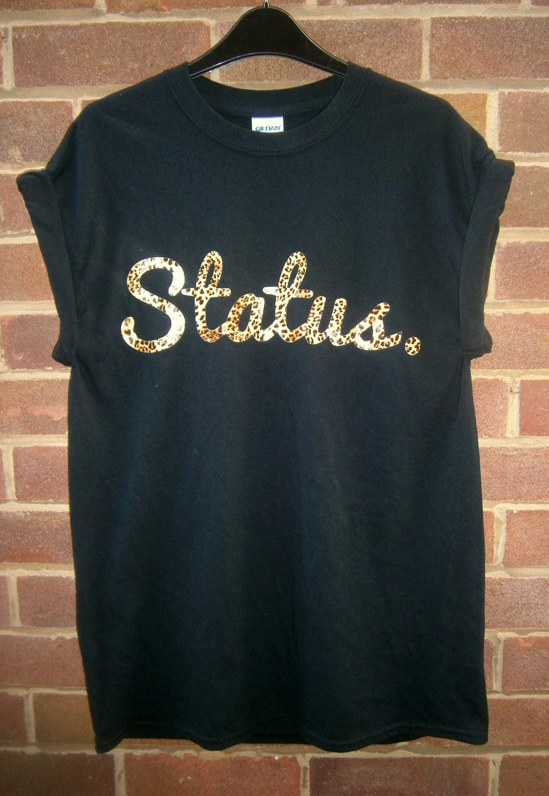 Black Tee With Leopard Print Logo / Status Clothing