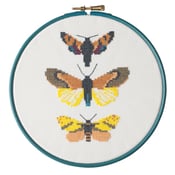 Image of Mustard Moth Trio cross-stitch PDF pattern