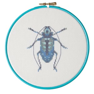 Image of Blue Beetle cross-stitch PDF pattern