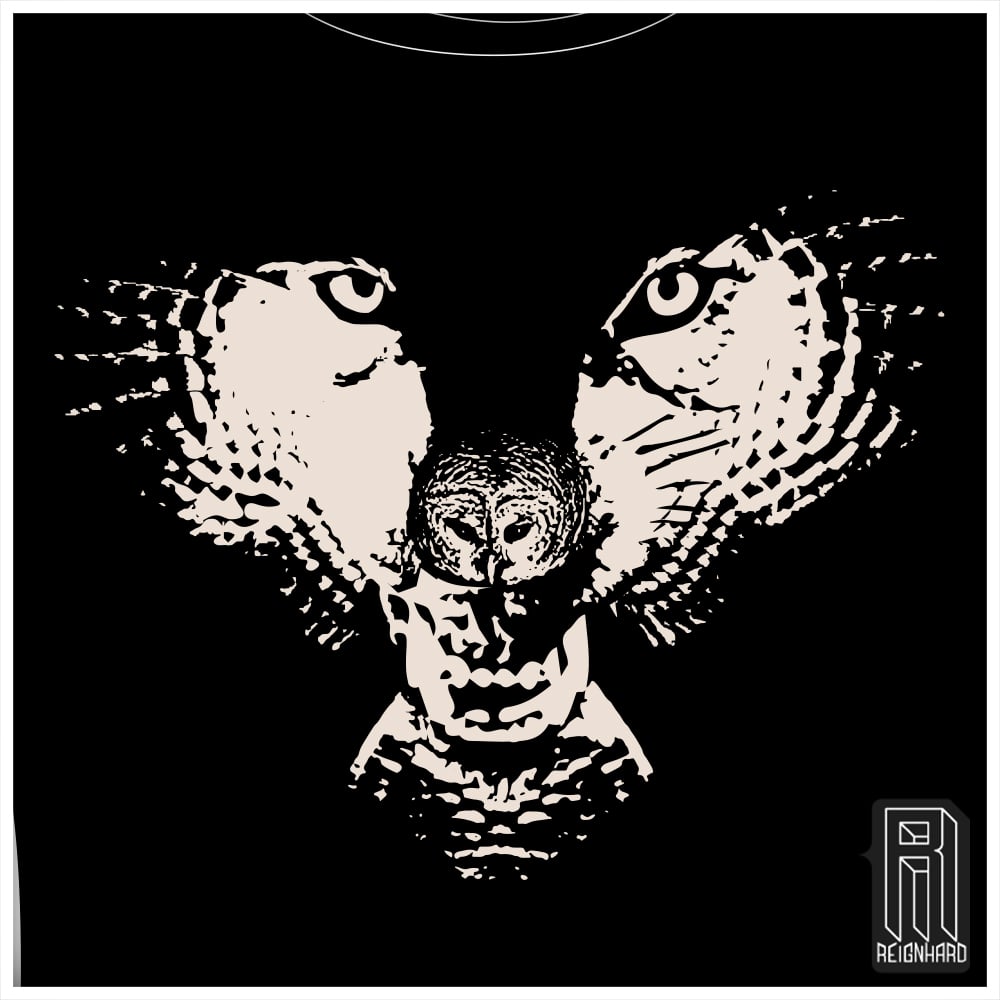 Reignhard — + H.owl (Wolf Owl Illusion) Design on Unisex T Shirt