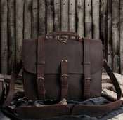 Image of Super LARGE Functional Leather Briefcase / Backpack / Laptop / DSLR Camera Bag in Vintage Dark Brown
