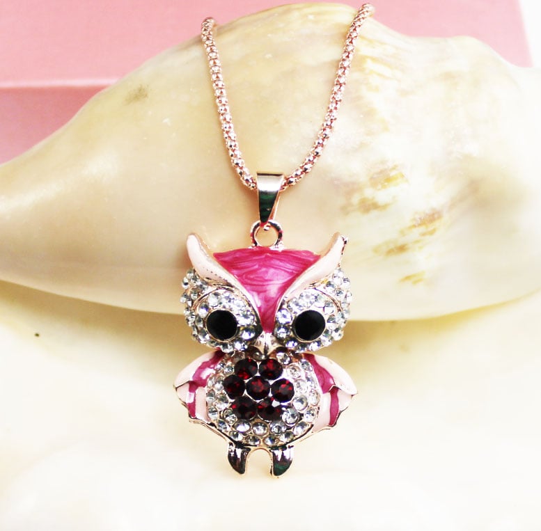 Image of Diamante Owl Necklace pretty