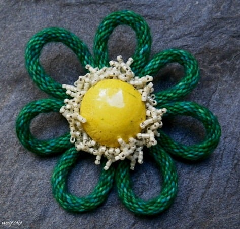 Image of SALE! Funky Flower Brooch, handmade kumihimo with stoneware button
