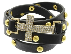 Image of Black Leather Bracelets *GOLD PLATE & CROSS*
