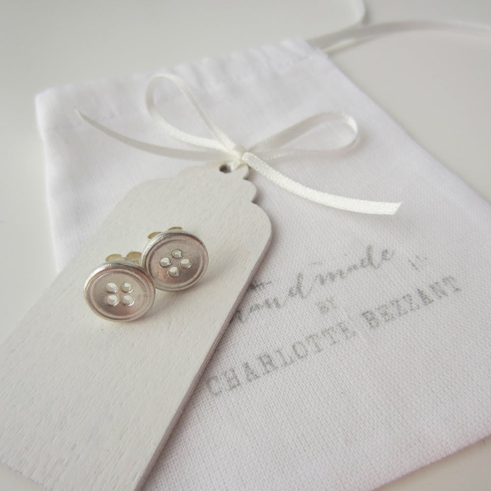 Image of silver large button earrings