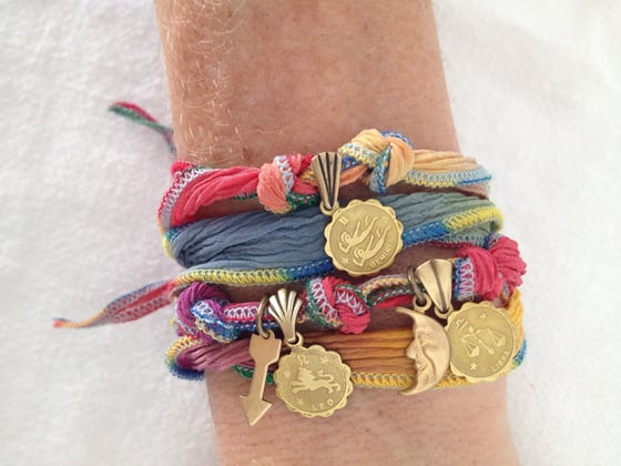 Image of SUN, MOON & RISING SIGN Zodiac Silk Wrap Charm Bracelet