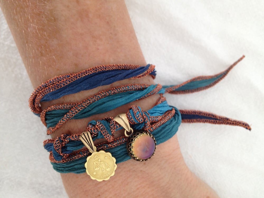 Image of LIBRA Zodiac Silk Wrap Charm Bracelet with Color Changing Cabochon