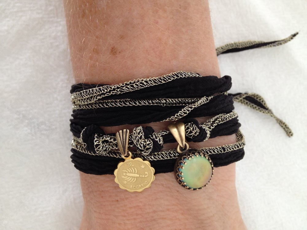 Image of SCORPIO Zodiac Silk Wrap Charm Bracelet with Color Changing Cabochon