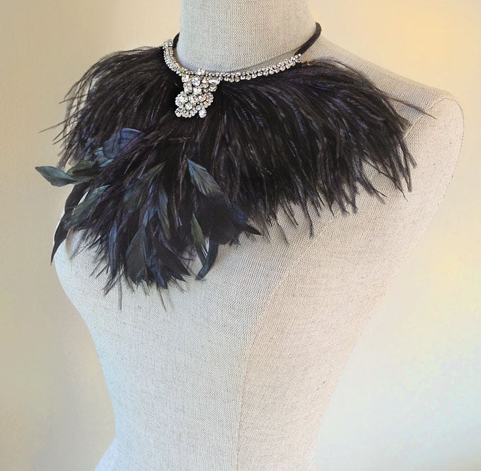 Image of Corelli Black Feather and Rhinestone Necklace