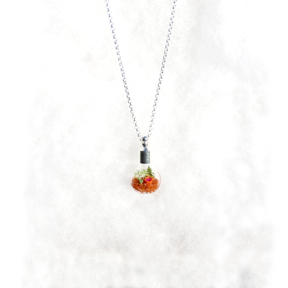 Image of Ecosystem Necklace, Orange Glass Moss Garden Necklace