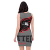 BOSSFITTED Grey Red and Black AOP Compression Dress