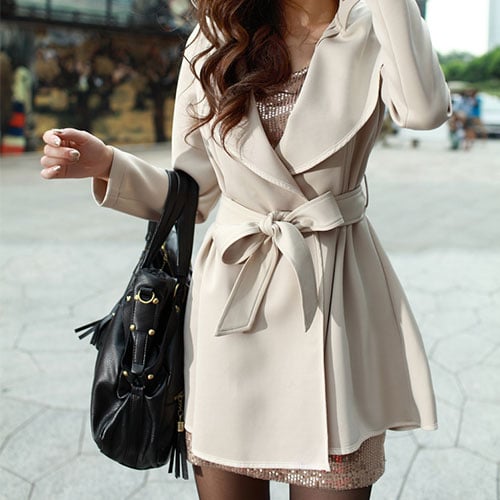 Image of [grxjy560353]OL Style Sash Lapel Pure Color Trench Coat