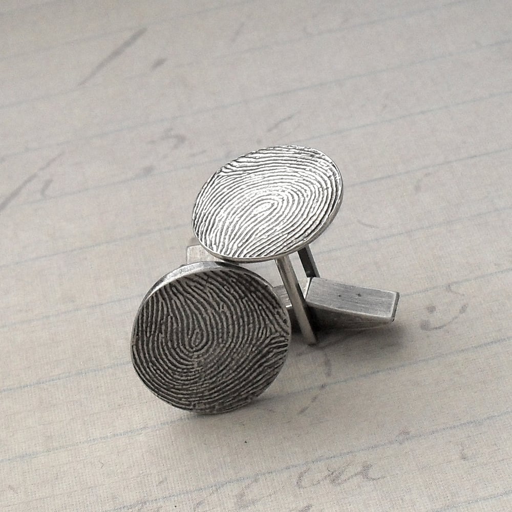 Image of Fingerprint Cufflinks in Fine and Sterling Silver (Style#801)