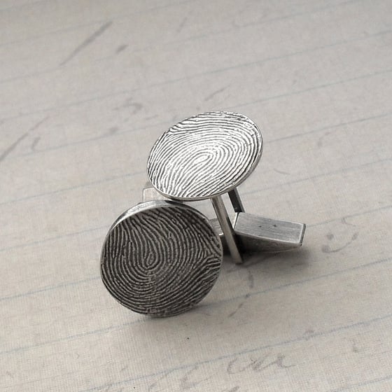 Image of Fingerprint Cufflinks in Fine and Sterling Silver (Style#801)