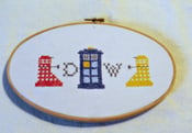 Image of Doctor Who Daleks & TARDIS Cross Stitch Hoop Art