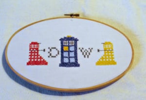 Image of Doctor Who Daleks & TARDIS Cross Stitch Hoop Art