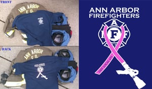 Image of Ann Arbor Firefighters - IAFF Local 693 - Breast Cancer Awareness T-Shirt (White/Pink on Navy Blue) 