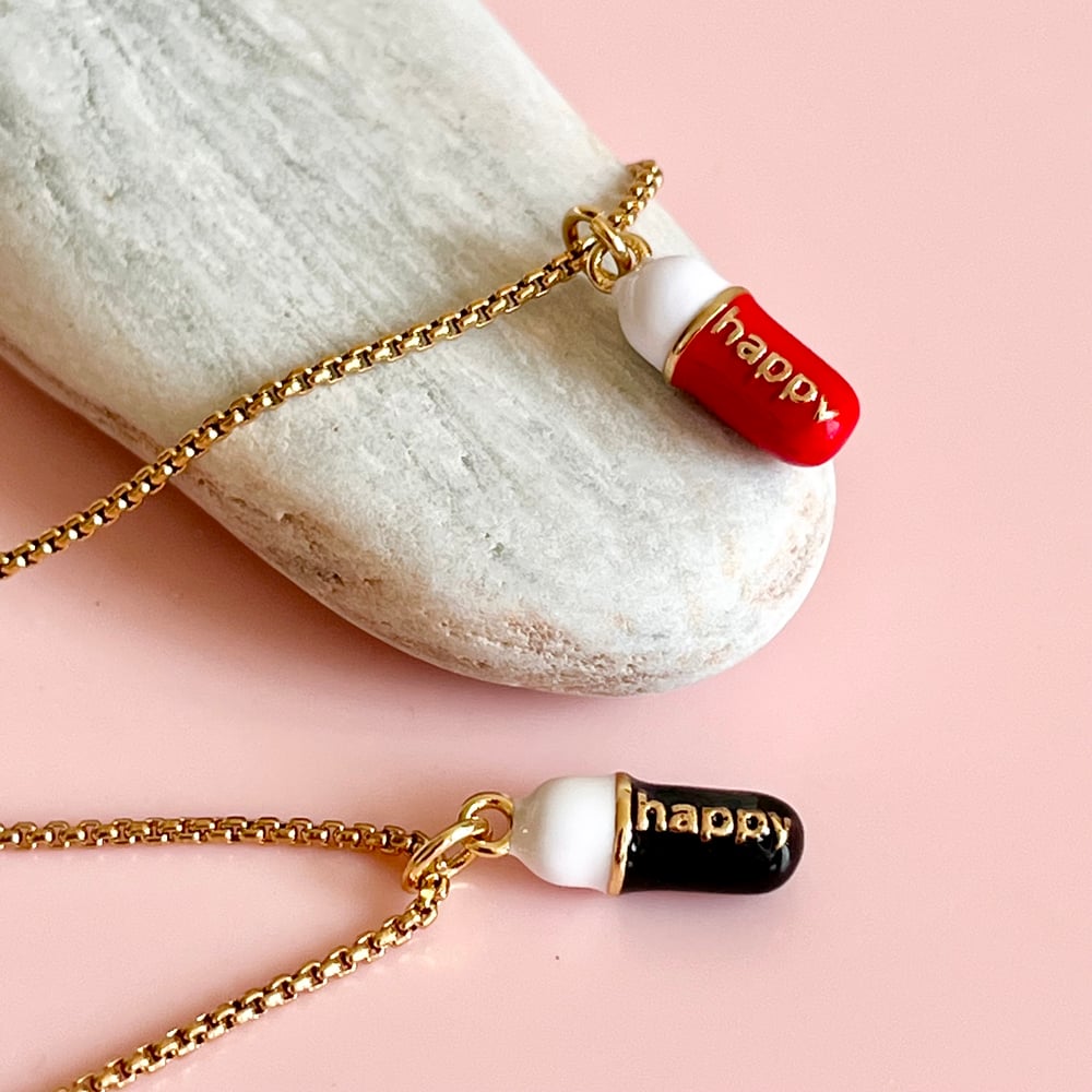 Image of Happy Pill Necklace - Red or Black