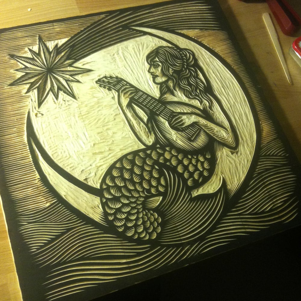 MERMAYDE - Giant 3 color woodcut