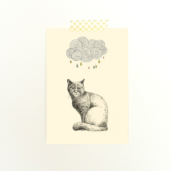 Image of Carte postale simple Chat et nuage