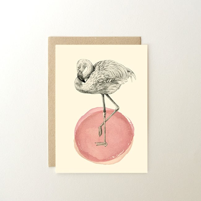 Image of Carte postale Flamant rose + enveloppe