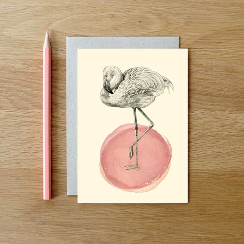 Image of Carte postale Flamant rose + enveloppe