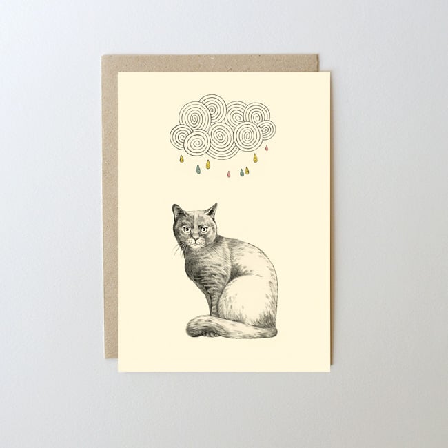 Image of Carte postale Chat et nuage + enveloppe