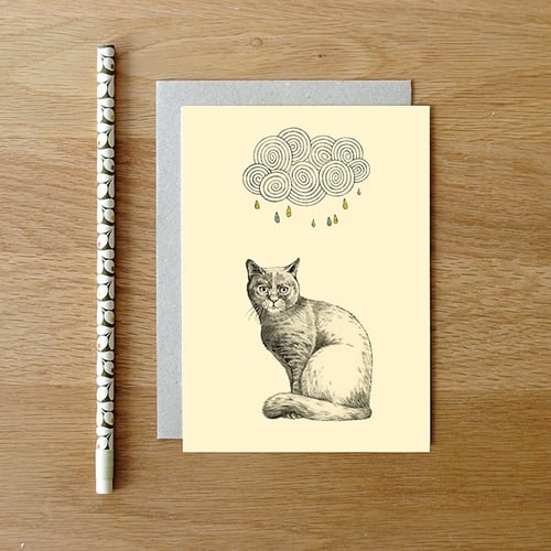 Image of Carte postale Chat et nuage + enveloppe