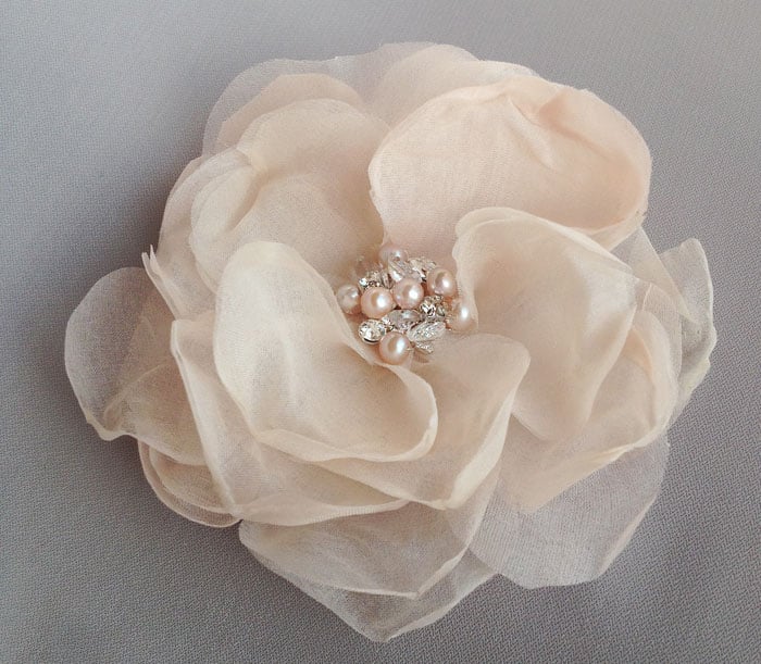 Image of Aria Pink Blush Silk Flower Rhinestone Gemstone and Pearl Bridal Hair Clip