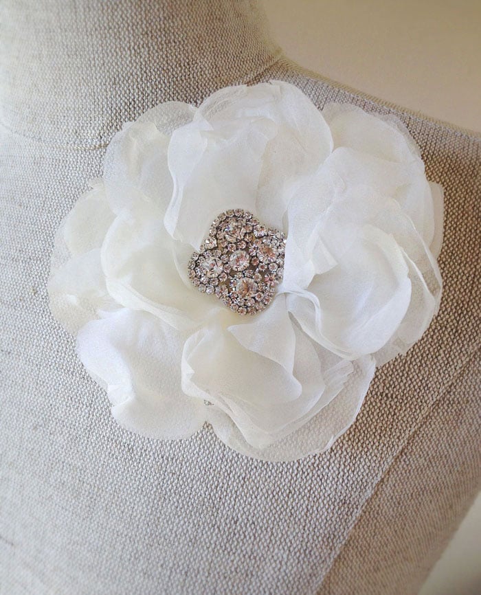 Image of Promise Ivory Silk Chiffon Flower Fascinator Rhinestone Bridal Hairpiece