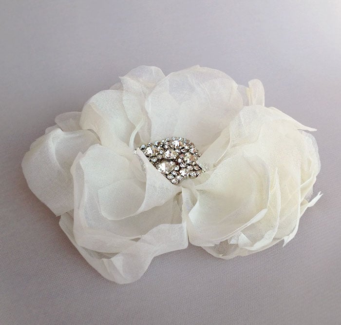 Image of Promise Ivory Silk Chiffon Flower Fascinator Rhinestone Bridal Hairpiece