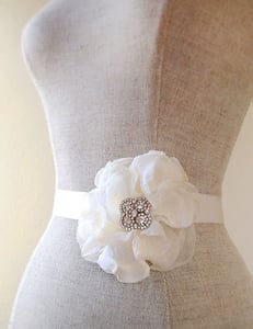 Image of Promise Ivory Silk Chiffon Flower Rhinestone Bridal Sash
