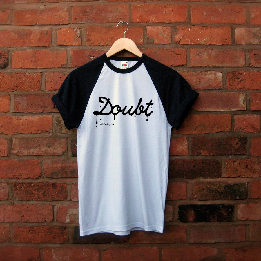 Image of Doubt 'Drip' Navy/White Baseball Tee