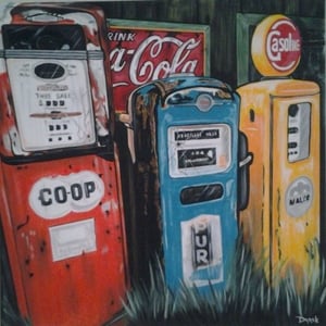 Image of "Old Gas Pumps"  36" x 36" on Canvas Print