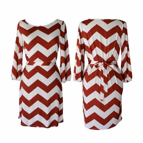 Image of Burgundy + Ivory Chevron Dress