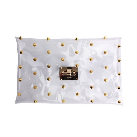 Image of Pattern Gold Spiked Clear Clutch